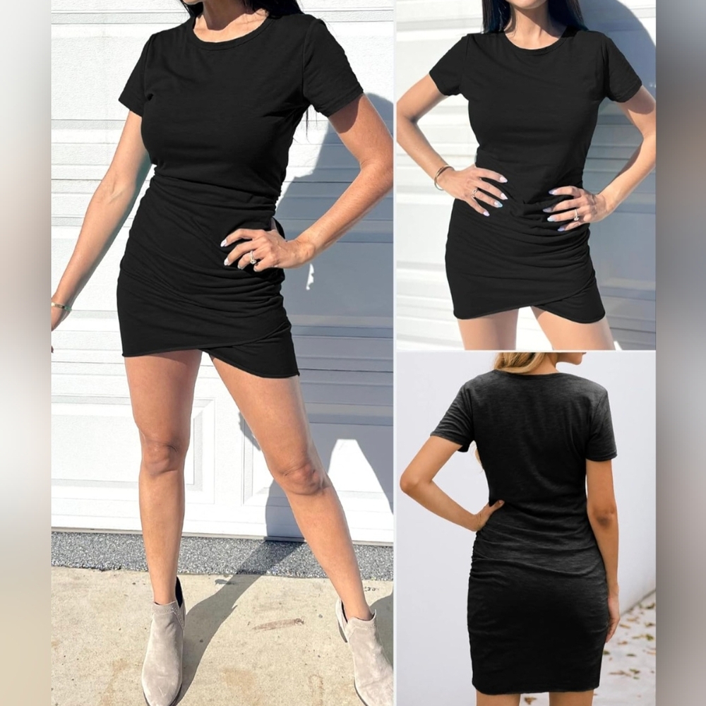 BTFBM Women’s Black Ruched Side Dress Short Sleeve XL NWOT